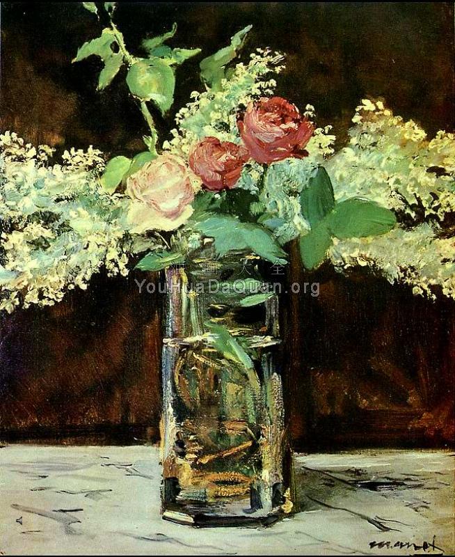 Stilleben, Flieder und Rosen - 爱德华·马奈